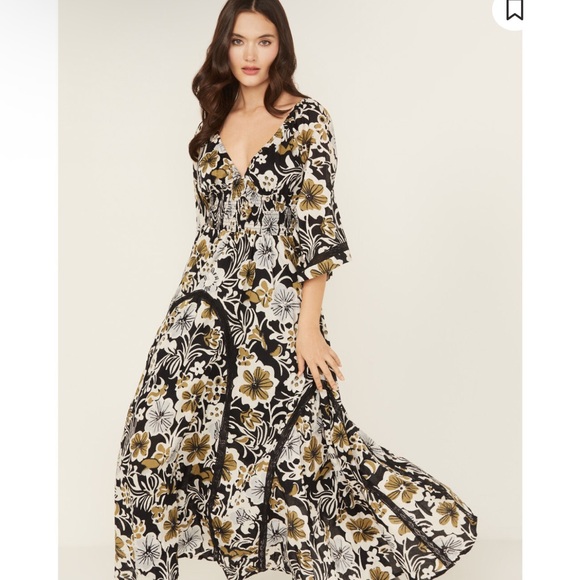 Free People Dresses & Skirts - NWT Free People Printed Dixie V Neck 3/4 Sleeve Maxi Dress